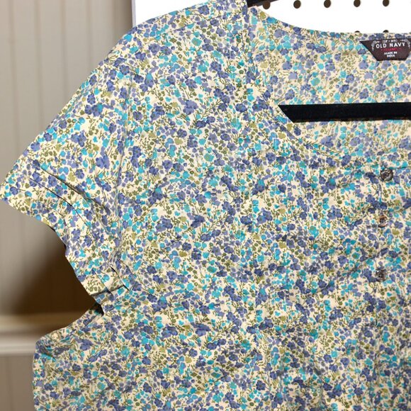 Plus Size XXL Old Navy Ditsy Floral Cotton Pleated Short Cap Sleeve Blouse Top - Picture 4 of 13